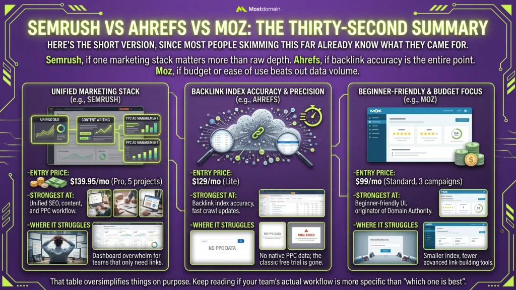 Semrush vs Ahrefs vs Moz