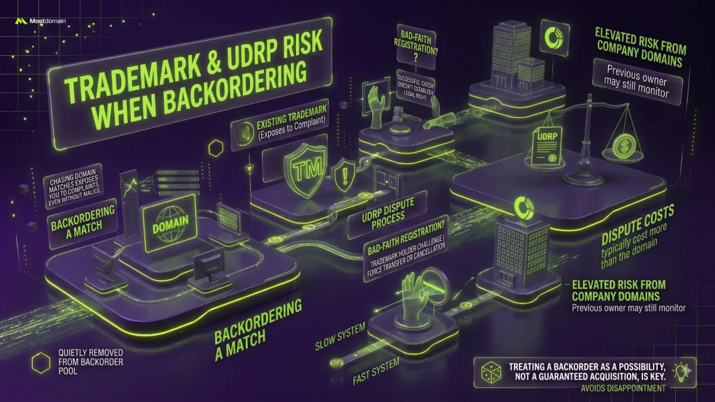 Trademark and UDRP Risk When Backordering a Brand Name infographic