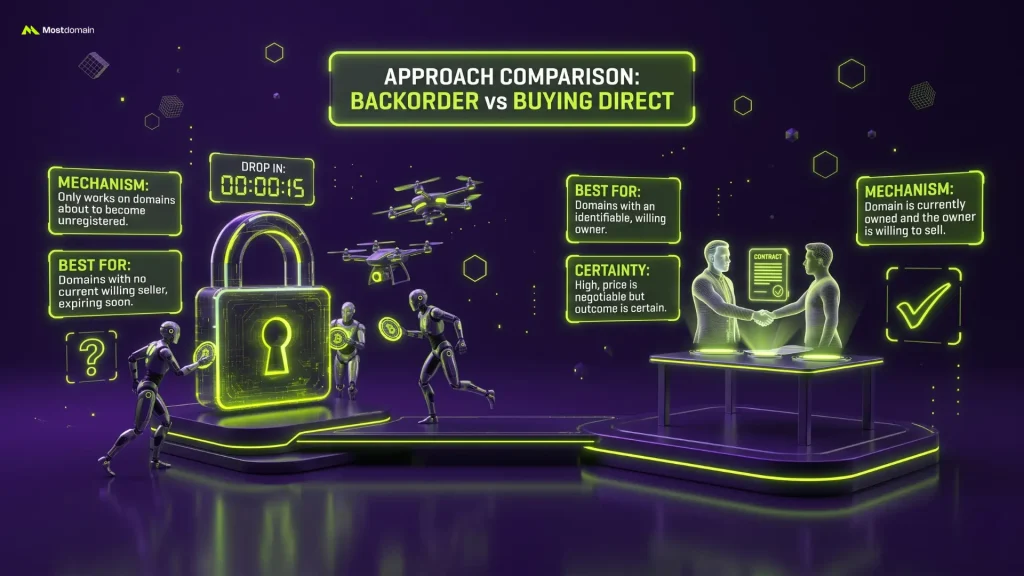 Backorder vs Buying an Already-Registered Domain infographic