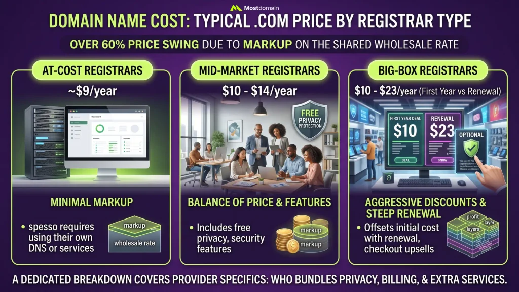 Domain Name Cost by Registrar, and Who Charges What