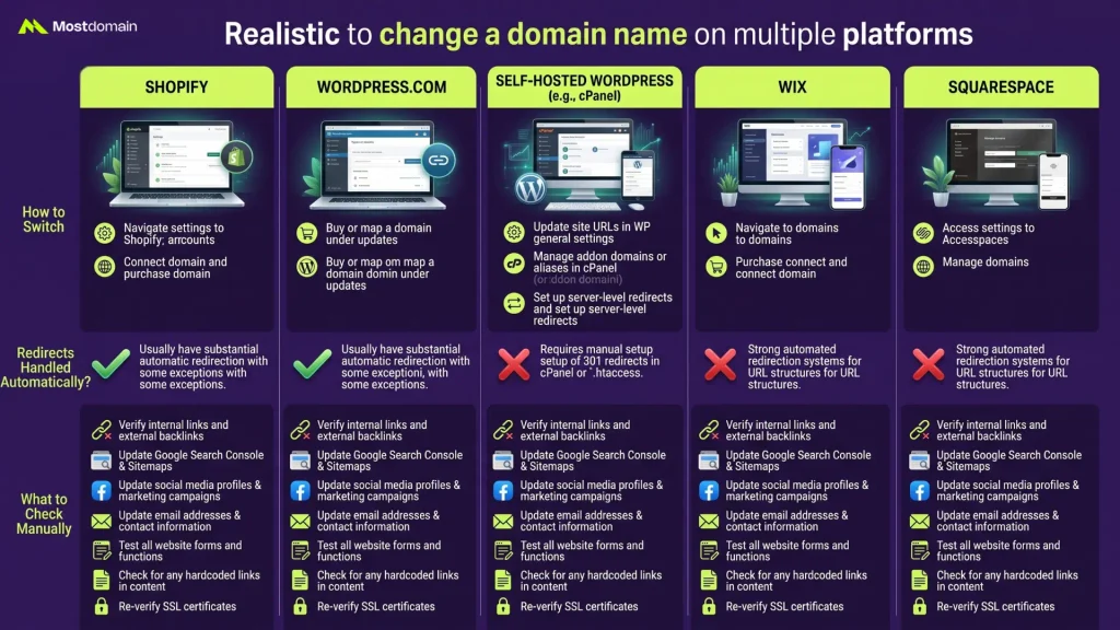 How to Change Your Domain Name on WordPress, Shopify, Wix, and Squarespace
