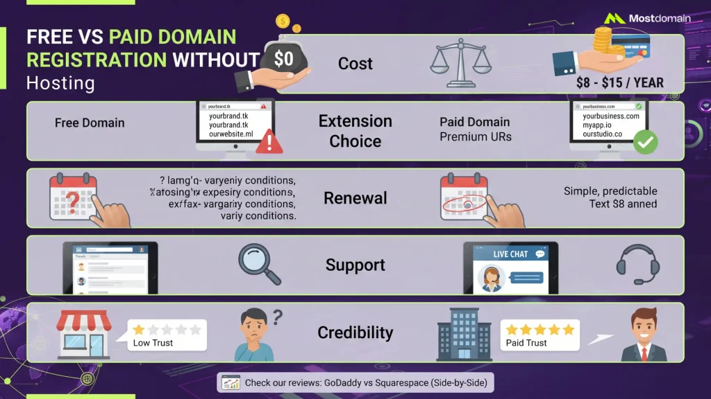 Free vs Paid Domain Registration Without Hosting
